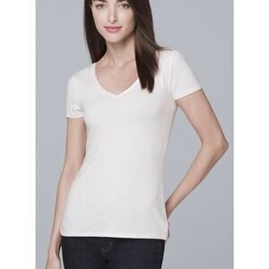 White House Black Market Ultra Luxe Tee White Short Sleeve V-Neck NWT